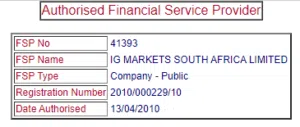 IG Markets FSCA licence